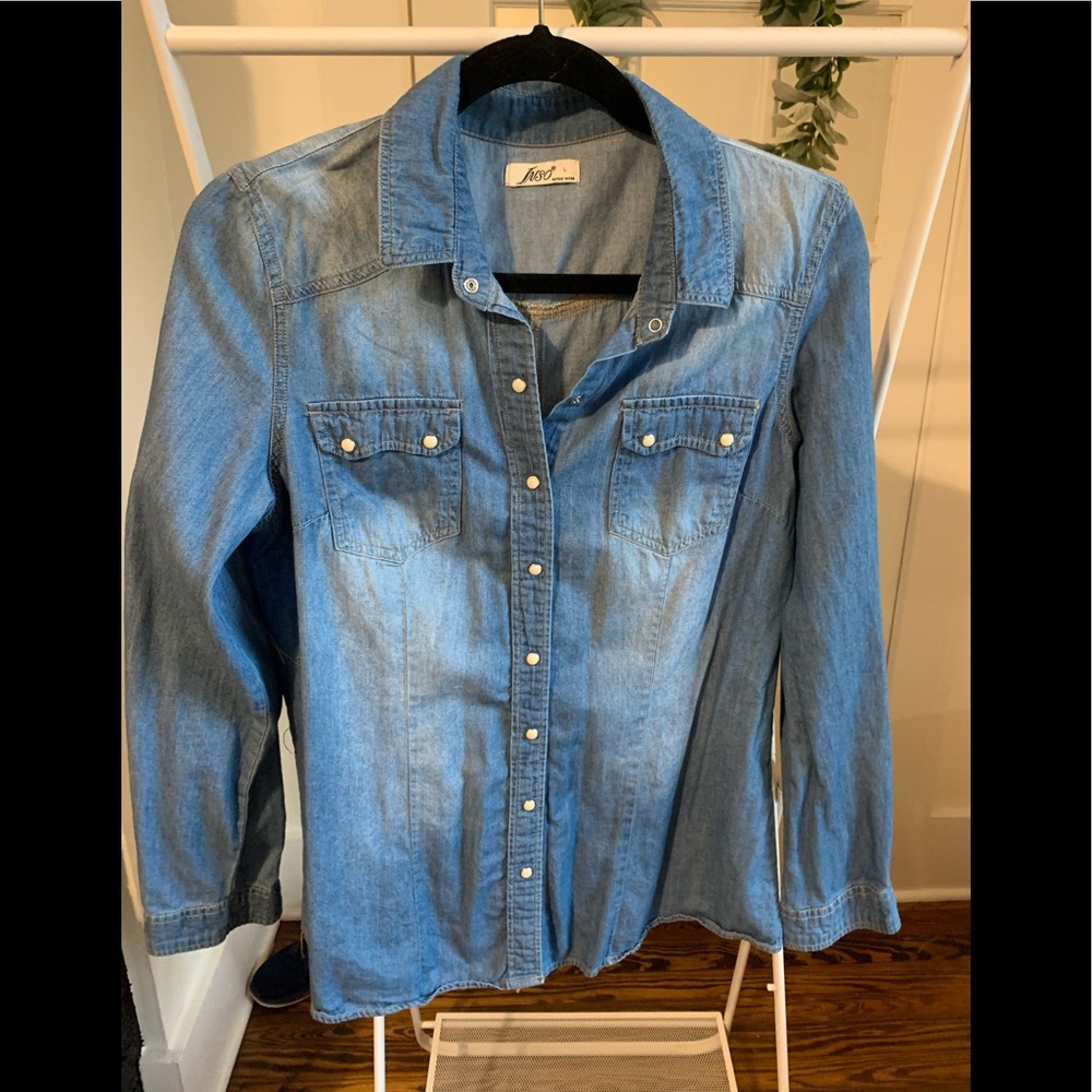 Distressed long  sleeve denim shirt